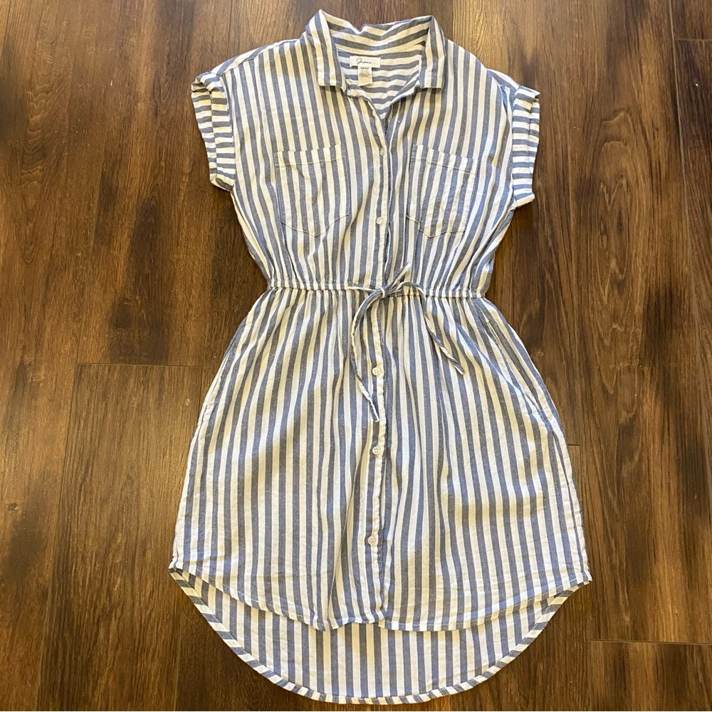 Japna Blue and White Striped Mini Shirt Dress